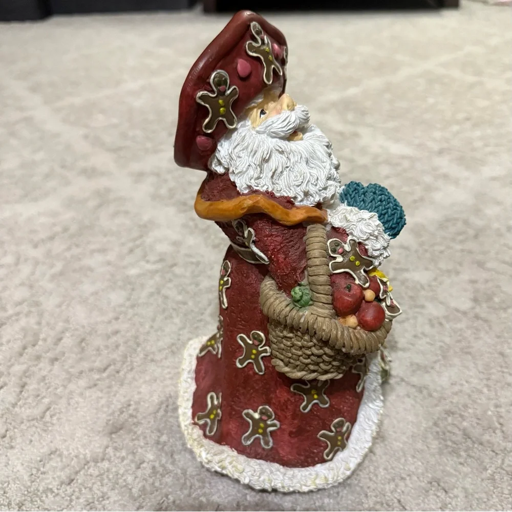 Festive Gingerbread Santa Claus Figurine - Red and Green